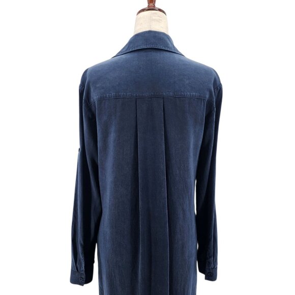 Cloth & Stone Womens Small Dress Frayed Roll Tab Sleeve Midi Shirt Dress Blue - Picture 8 of 12